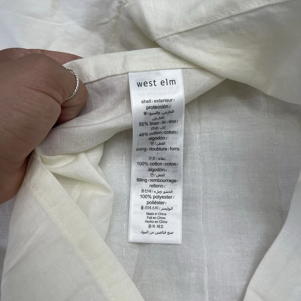West Elm Beige Ivory Linen Blend Stitched Quilted 26x20in Pillow Case Sham